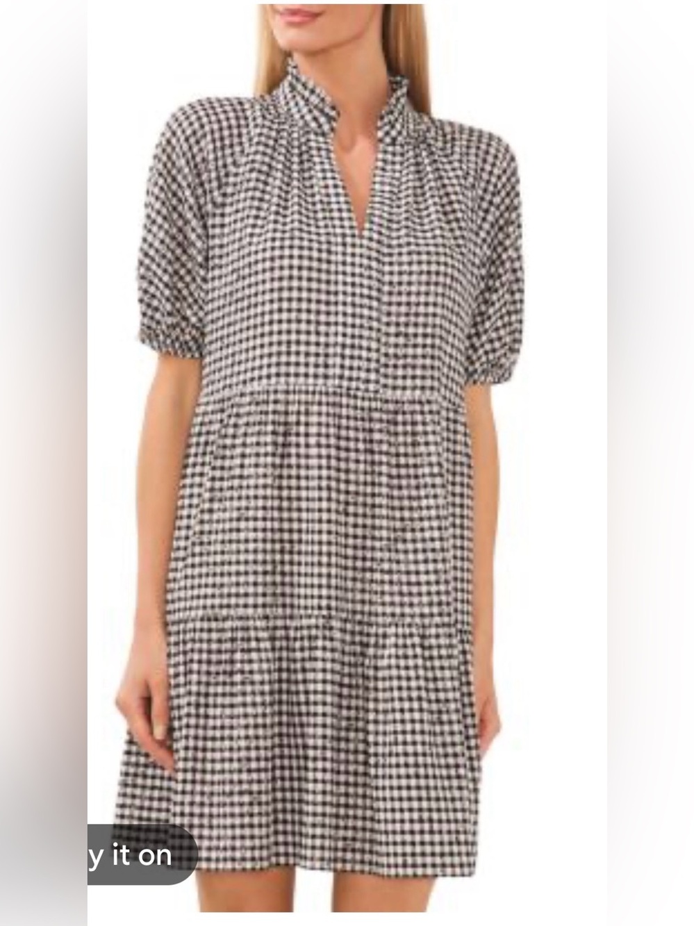 CeCe Black and White Gingham Tiered Midi Dress